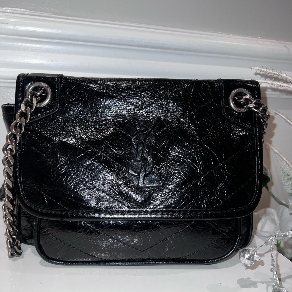 Nikki YSL Small Shoulder Bag Leather Black